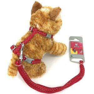 NEW Cat Small Pet Leash & Harness Adjustable Safety Walking Lead Red Polka Dot